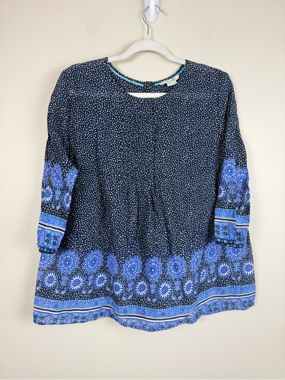 Boden Peasant Top 12 Navy Blue Cottagecore Coastal Floral Modest Work Office